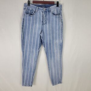 Rue 21 Jeans Womens 10 Blue High Rise‎ White Striped Mom Light Wash Denim
